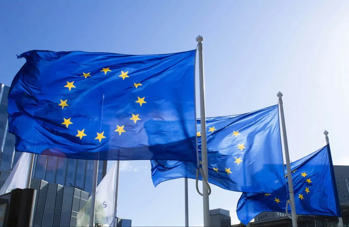 Прапори Ісландії та Європейського Союзу біля урядової будівлі