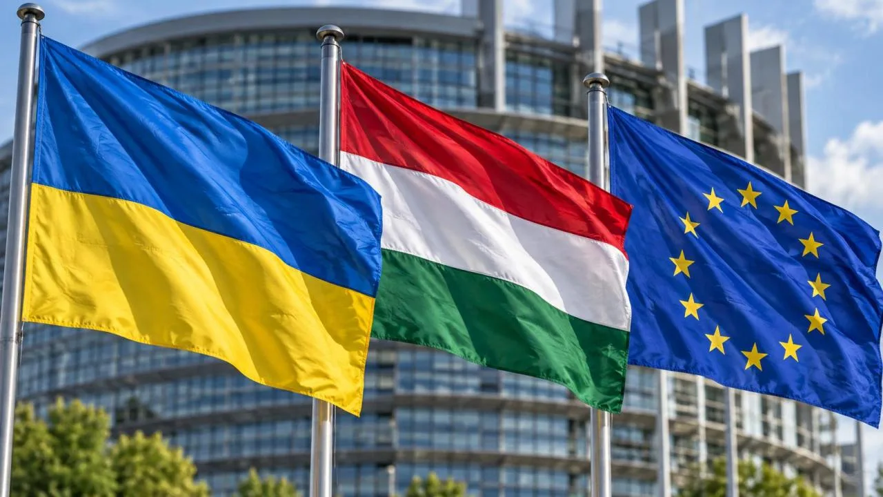 Прапори України та Угорщини біля урядових будівель