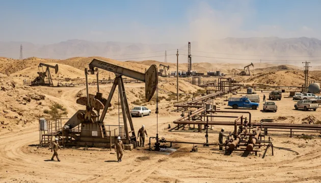 Нафтові танкери в Перській затоці та графік цін Brent